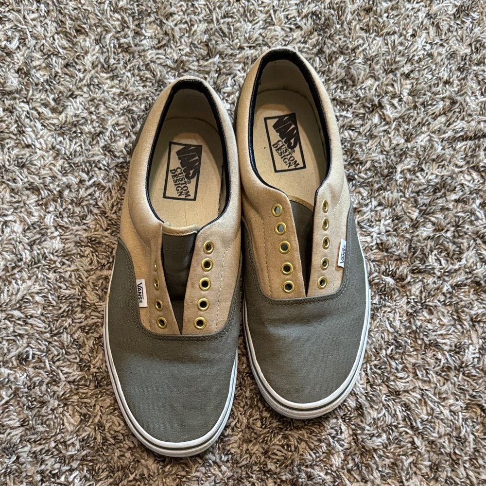 Men's Green and Tan Old Skool Vans Sneakers